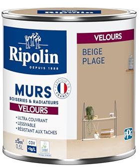 Ripolin - Peinture Intérieure Multi-Supports – Murs, Boiseries & Radiateurs – Ultra couvrante - Monocouche - Confort d'application - Aspect Velours - Beige Plage - 0,5L