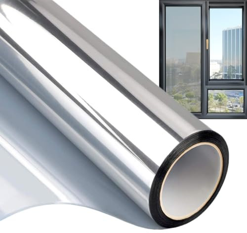 Statisch haftende Fensterfolie – Sichtschutzfolie, Wärmeregulierung, Spiegelfolie | Einweg-Reflexglasschutz für Türen, Wohnungen, Badezimmer, Wintergärten, Trennwände, UV-Filter-Fensterschutz