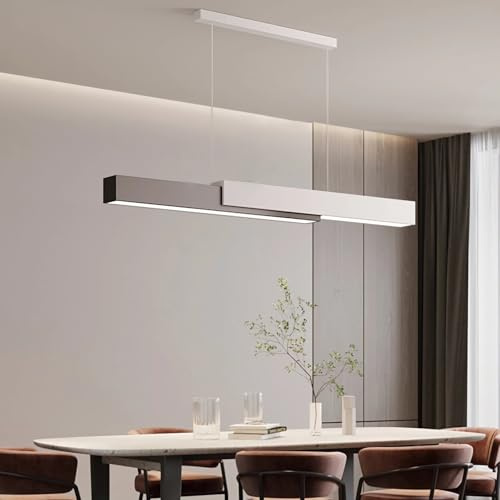 Pendelleuchte Kochinsel Lineare LED Hängend Esszimmer Lampe Kronleuchter Dimmbar Fernbedienung Hängeleuchte für Esstisch Küche Büro Bar Shop Leuchte Modern Hängelampe Höhenverstellbar (Schwarz, 100cm)