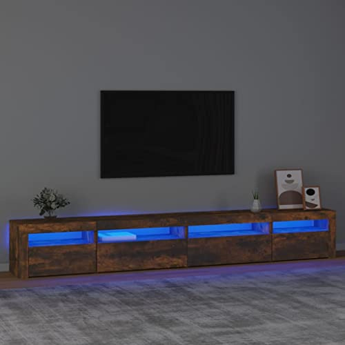 Qnhdfrt Meuble TV en 3 parties avec éclairage LED RVB - Buffet en chêne fumé - 270 x 35 x 40 cm - Design moderne avec grand espace de rangement pour le salon