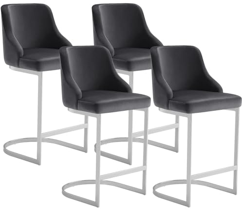 Bekrvio Robuste Barhocker 4er Set mit Lehne, Samt Barstuhl Sitzhöhe 65cm, Küchenstühle mit Rückenlehne und Fußstütze, Robuster Metallrahmen, Für Outdoor Kücheninsel Esszimmer