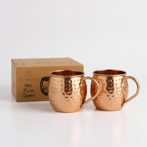 Moscow Mule Mugs Set of 2-100% Pure Copper, 16oz Large Food Safe Solid Copper Mugs, Premium Moscow Mule Gift Set for Cocktail Lovers, Perfect for Home Bar and Party