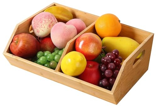 Pantry Storage Bin – Wooden Kitchen Organizer Basket | Stackable Fruit Vegetable Bread Box | Durable Natural Material Container for Food Snacks Potatoes Onions Garlic and Household Items