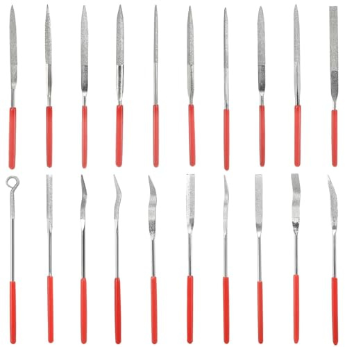 Diamant Mini Feilen Set, 20 Stück Mini Diament Nadelfeilen Set Schlüsselfeilen mit Gummigriff Metall Riffelfeilen Werkzeuge, Diamant Feilen Set für Metall für Modellbau Werkzeug 3D Druck