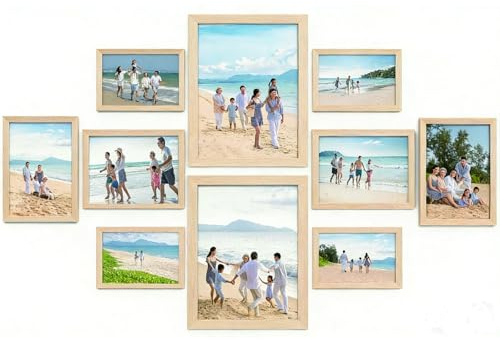 Set mit 10 schwarzen Fotorahmen für mehrere Bilder, Foto-Collage-Rahmen, Bilderrahmen mit zwei 20 x 25 cm (8 x 10 Zoll), vier 13 x 18 cm (5 x 7 Zoll), vier 10 x 15 cm (4 x 6 Zoll) (Beige)