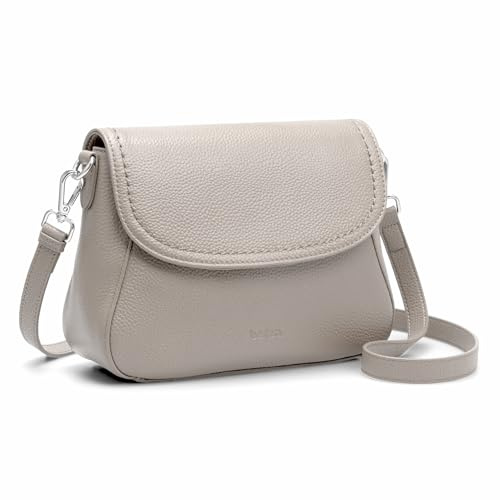 befen Echtleder Umhängetasche Damen Mittelgroß, RFID-Blockierung Handtasche Kleine Leder Crossbody Bag Schultertaschen für Frauen Saddle Bag mit Verstellbar Schultergurt, Grau