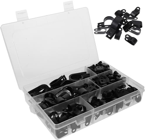 Alipis Kit 200 Morsetti di Plastica Neri in Nylon per Cavi 1/4 e 1/2 Clip di Fissaggio Compatti Contenitore Supporto per Gestione Cavi Elettrici e Automobilistici per Organizzazione e