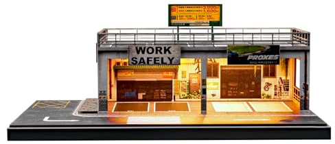 Die-cast Car Display Case for Hot Wheels 1/64 Scale Model Car Parking Lot Diorama Garage with LED Lights for 1:64 Mini Diecast Car Model Display Parking Scene and Storage (Two-Level Car Wash Facility)