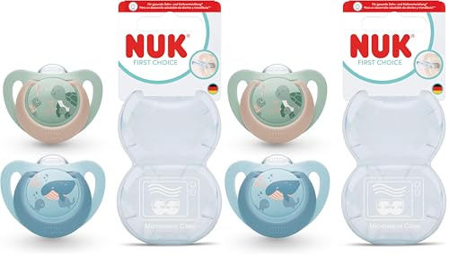NUK First Choice Baby Schnuller | 6-18 Monate | Kiefergerechte Beruhigungssauger | Beruhigt 99% aller Babys** | Schildkröte/Wal | 2 Stück (Packung mit 2)