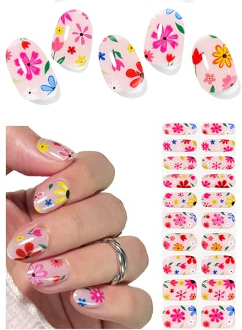 Unghie Gel Adesive UV, Fiore primaverile colorato 20 PCS Smalto Adesivo per unghie, Strisce di Smalto Gel per Unghie