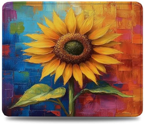 Mouse Mat 300 x 250 x 3 mm Gaming Mouse Pad, Non-Slip Rubber Base, Waterproof Surface Mousepad, Stitched Edges, Compatible with Laser and Optical Mice, Sunflower Desk Mat, Gifts for Man Color 0d-928