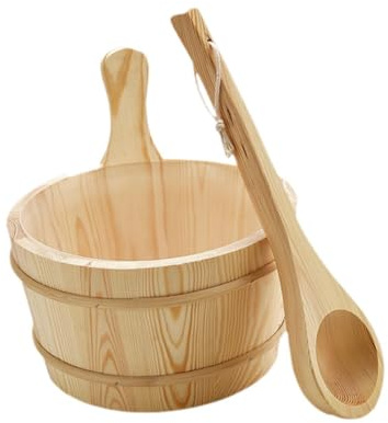 vreplrse Secchio e mestolo per sauna da 4 litri, set di secchi e mestolo per sauna, accessori per spa da bagno fatti a mano, vasca bagno in legno, vaso per fiori, multifunzionale per esterni