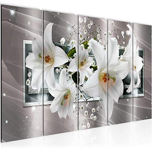 Runa Art Bild Blumen Lilien Wandbilder auf Vlies Leinwand 5 Teilig Wanddekoration Wohnzimmer Schlafzimmer 204756c