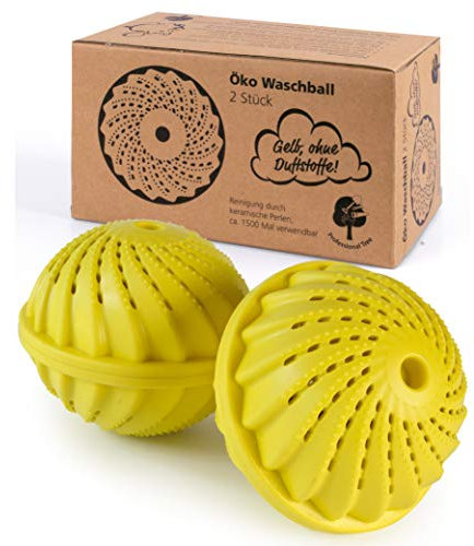 Hinrichs Waschball für Waschmaschine - 2 Stück – Waschkugel für Waschmaschine mit Keramikperlen - Waschen ohne Waschmittel – Gelb Eco Waschball ohne Duft