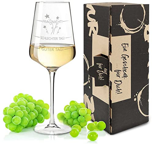 GRAVURZEILE Leonardo Puccini Weinglas mit Gravur - Schlechter Tag, Guter Tag, Frag nicht - Witziges Geschenk für Sie & Ihn - Wie war dein Tag? - Geschenke für Weinliebhaber