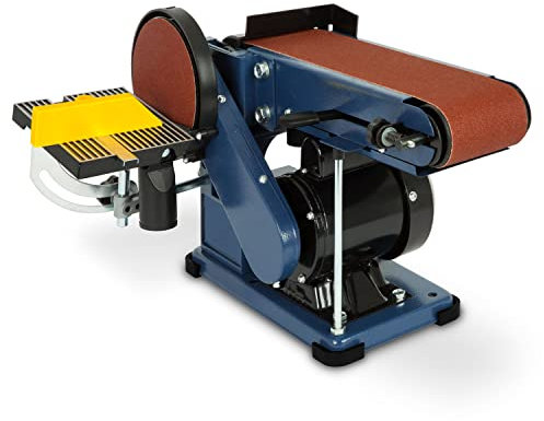 EBERTH Schleifmaschine Bandschleifmaschine Bandschleifer Tellerschleifer Elektrisch 375W (Verstellbare Werkzeugauflage, Verstellbares Schleifband, Antivibrationsfüße, inkl. Schleifpad & Schleifband)