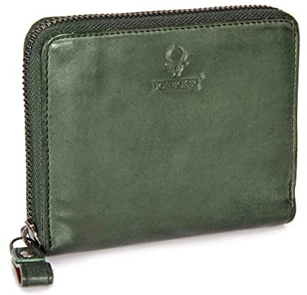 DONBOLSO Montreal Mini-Wallet - Damen-Geldbörse aus Leder - sichere Damengeldbörse mit Reißverschluss - 13 Kredit-Karten-Fächer und RFID-Schutz - Kleines flaches Ladies-Portemonnaie - Grün