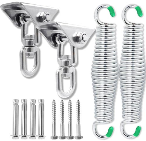 2 Stück Edelstahl Veranda-Schaukel Federaufhängung Aufhängung Kit Heavy Duty Federbügel für Veranda-Schaukel Last 453.6 kg, kann 360 Grad drehbar, verwendet für Hängematten, Sandsäcke, Yoga usw.