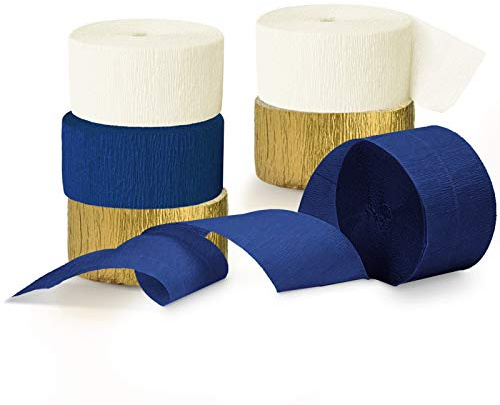 NICROLANDEE Navy Blue Party Decorations - 6 Rolls Navy Blue Gold Ivory Crepe Paper Streamers Tassels Paper for Graduation Party Bridal Shower Wedding Birthday Supplies
