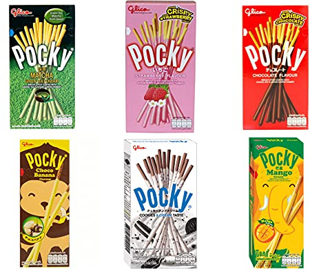 Pocky HAPPY PACK (6 packs) - Chocolat, Biscuit & Crème, Fraise, Mangue, Banane, Thé Vert Matcha