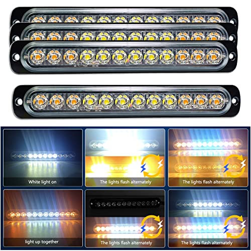 RIGIDON 4 Pcs 7.5 12 LED ambre blanc feu de freinage stroboscopique, 12V 24V Barre lumineuse led pour offroad véhicule voitureutilitaire, bateau, remorque, caravane, Balise clignotante de sécurité