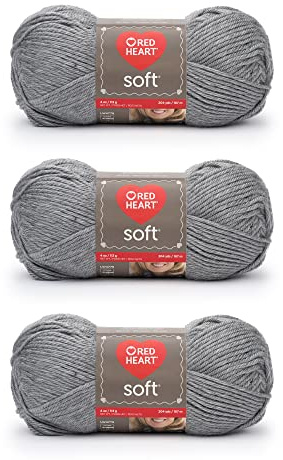Red Heart Soft Light Gray Heather Yarn - 3 Pack of 113g/4oz - Acrylic - 4 Medium (Worsted) - 256 Yards - Knitting, Crocheting & Crafts