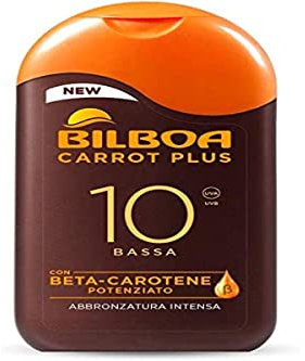 Bilboa, Latte Solare Carrot Plus SPF 10, Abbronzante Corpo, Formula con Betacarotene per una Abbronzatura Intensa e Duratura, Resistente all'Acqua, Dermatologicamente Testato, 200 ml
