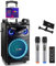 Moukey Altavoz Karaoke con 2 Micrófonos Inalámbricos, Máquina de Karaoke Bluetooth Portátil con Luces de Fiesta, Ajuste de eco/agudos/graves, 12 Woofer Sistema PA Soporte TWS/REC/AUX IN/MP3/USB/TF/FM