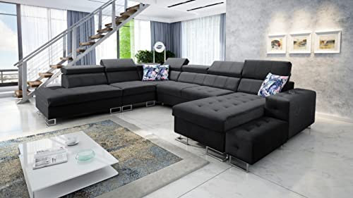 All4All Ecksofa Hugo X 362x293cm - Schlaffunktion - Bettkasten - U-Form - Couch - Eckcouch - Schlafsofa - Sofaeck - Bett - Wohnlandschaft - Magic Velvet 2219 Seite Rechts 26