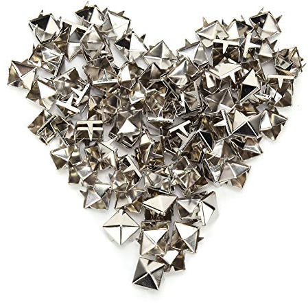 100 Stück Nieten, 9 Mm Lederhandwerk Nieten Spikes Nieten Vierbackennieten Dekorative Schuhe Niete, Messing Punk Nieten Kupfer Quadratische Nieten für Punk Handwerk Leder (Silber)