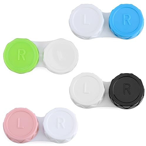 Rumyve Set of 4 Contact Lens Cases - Leak-Proof Travel-Friendly Portable Lens Storage Boxes (4 Colors)