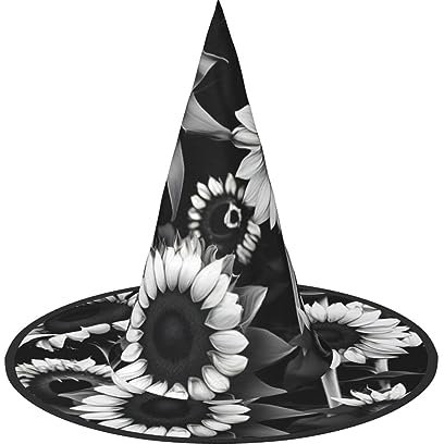 ZISHAK Schwarz-weiße Sonnenblumen, trendiger Halloween-Hexenhut für Damen – ultimativer Partyhut für das beste Halloween-Kostüm-Ensemble