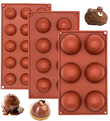 3 Stück Silikonform Kugel, 6,8,15 Vertiefunge Silikonform Halbkugel,Silikonform Einfach Zu Säubern Silikonform Kugel für Eisbomben, Mini Teacake, Fondant, Bonbons, Tablett, Kekse, Jello