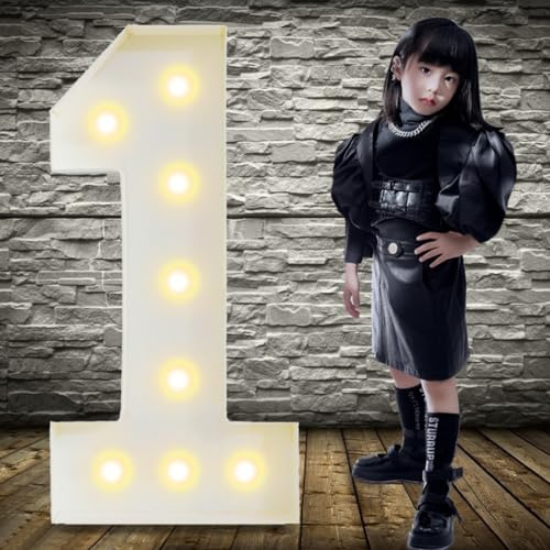 120cm/4FT Marquee Light Up Number 1, White Large Marquee Light Up Numbers, Pre-cut Foam Board Set Can Be Used for Birthdays, Weddings, Baby Anniversaries, Party Decoration