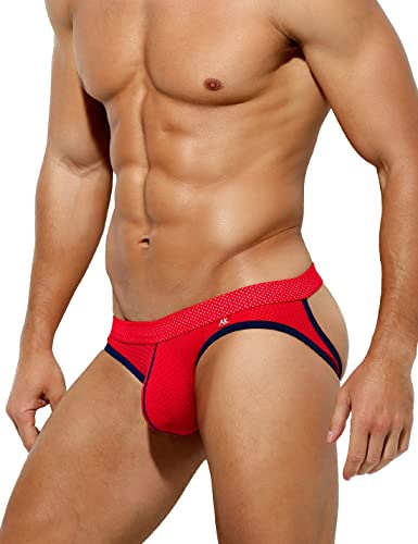 Mauro Kane Jockstrap Uomo Sospensorio Sportivo Traspirante – Mutande Intimo a Vita Bassa con Supporto Atletico Rosso L