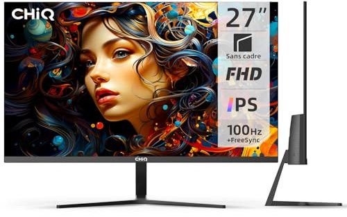 CHIQ Monitor 27 Zoll, Monitor PC FHD (1920 x 1080), IPS FreeSync, 100 Hz, Ultradünn, Integrierter Lautsprecher, HDMI, DP, VGA, Typ-C, VESA-Montage, 2025