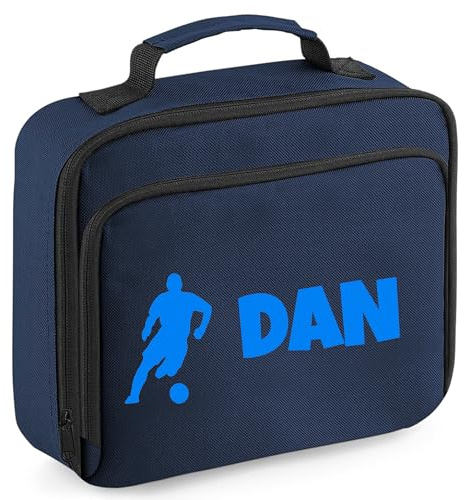 Always Looking Good Personalised Football Lunch Box Bag for Boys and Girls - Navy Personalised Lunch Bag For Kids with Name & Footballer School Lunch Bag
