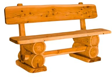 Mega Holz Gartenbank Rustikal Pinie Lasiert 120 cm - Massivholz Bank aus Kiefernholz - Fertig montierte Sitzbank für Terrasse, Garten & Balkon mit Rückenlehne - Für 2 Personen, wetterfest & robust