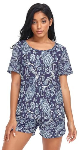 HMZXZ Damen Schlafanzug-Set Ethnisch indisch Paisley Blume Sommer Pyjama Woman Set,Mandala Loungewear und Shorts Lounge Set Sleepwear Nachtwäsche