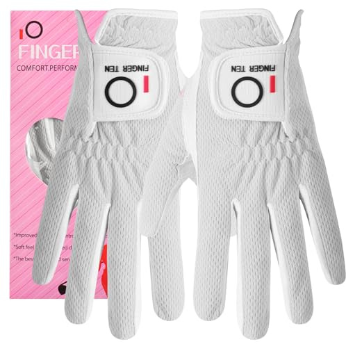FINGER TEN Guantes de golf para mujer, mano izquierda y derecha, agarre de microfibra, para lluvia, caliente, húmedo, para todo tipo de clima, ambas manos, guantes de golf para mujer, suaves