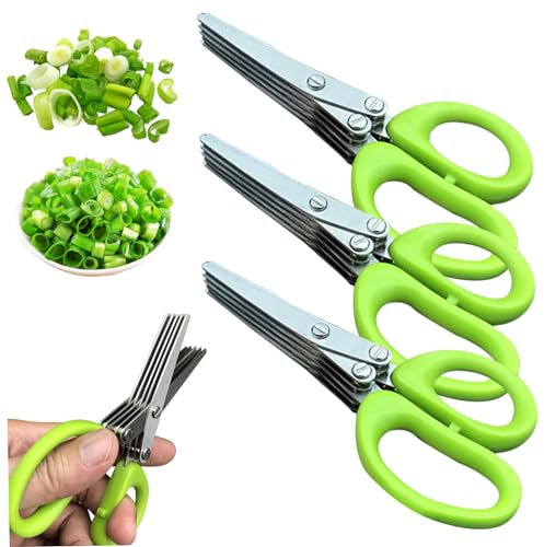 5 Blade Kitchen Scissors 3pcs Edelstahl Salatschere Ergonomische Kräuterschere Scharfe waschbare Schere zum Schneiden von Schalotten Chili -Korianderpapier.