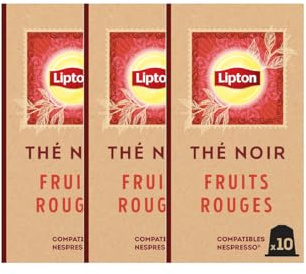 Lipton, Thé Noir, Goût Fruits Rouges, Capsules Compatibles Nespresso, Vitalité, Ingrédients d'Origine 100% Naturelle, 30 Capsules