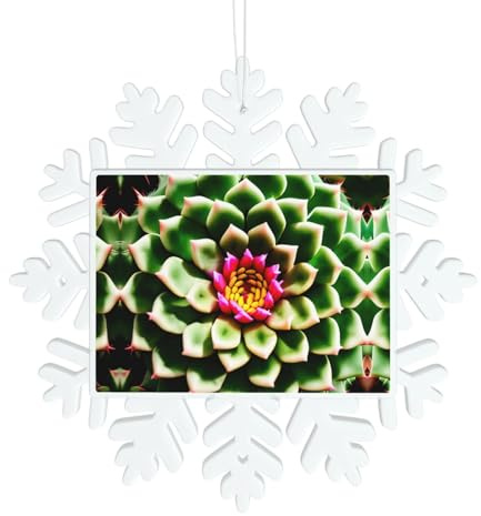 Decoración de copo de nieve de invierno con flor de cactus floreciente, adornos festivos para Navidad, vacaciones, bodas y mucho más