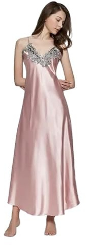 JMORCO Siden Nattklänning Lång Satin V-ringning Dam Nattlinne Siden Spets Sexiga Underkläder Nattlinne Badrock BabyDoll, Underkläder (Pink,XL)