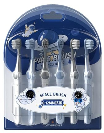 Vonmerie 6 cepillos de dientes infantiles, cerdas antibacterianas con mango ergonómico, material ecológico, cepillo de dientes extra suave para niños (gris)