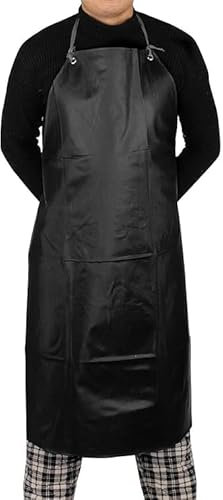 aotuo0608 Waterproof Rubber Vinyl Apron 40 Inch Chef Aprons for Women Men Heavy Duty Work Apron for Dishwashing Chemical Lab Butcher Grooming (Black)
