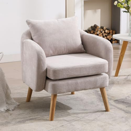 Ya-Home Poltrona Imbottita Poltroncina in Tessuto Poltrona Salotto Moderna con Gambe in Legno Sedia da Salotto con Braccioli per Soggiorno/Camera da Letto, Grigio