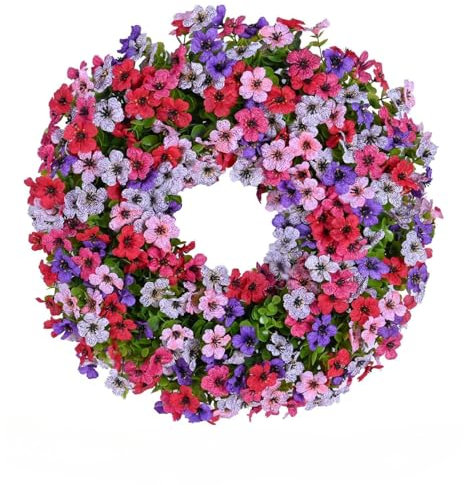 Lush Artificial Flower Wreath - 14-18 Inch Front Door Decor with Mixed Greenery, All Season Hanging Wreath for Spring Summer Christmas Wedding, Indoor Outdoor Wall Garden Gate Decoration (35CM)