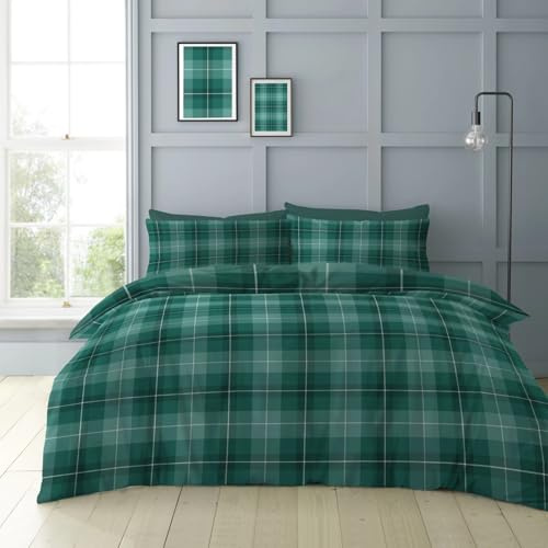 Super Dreamer Duvet Cover Set Single - Reversible Complete Bedding & Linen Sets - 3 Piece Comforter Cover with Pillowcase and Fitted Sheet - Hypoallergenic Soft Bed Cover Washable, Finn Check