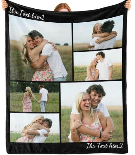 Bemaystar Personalisierte Decke mit Foto – Fotodecke Selbst Gestalten Personalisierte Geschenke für Familie Paare Muttertag Frauen/Männer - 6 Photos